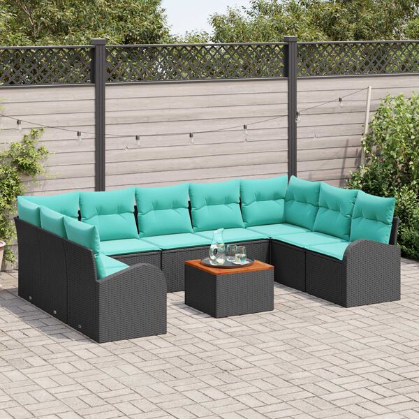 vidaXL Garden Sofa Set 10 pcs Black, turquoise
