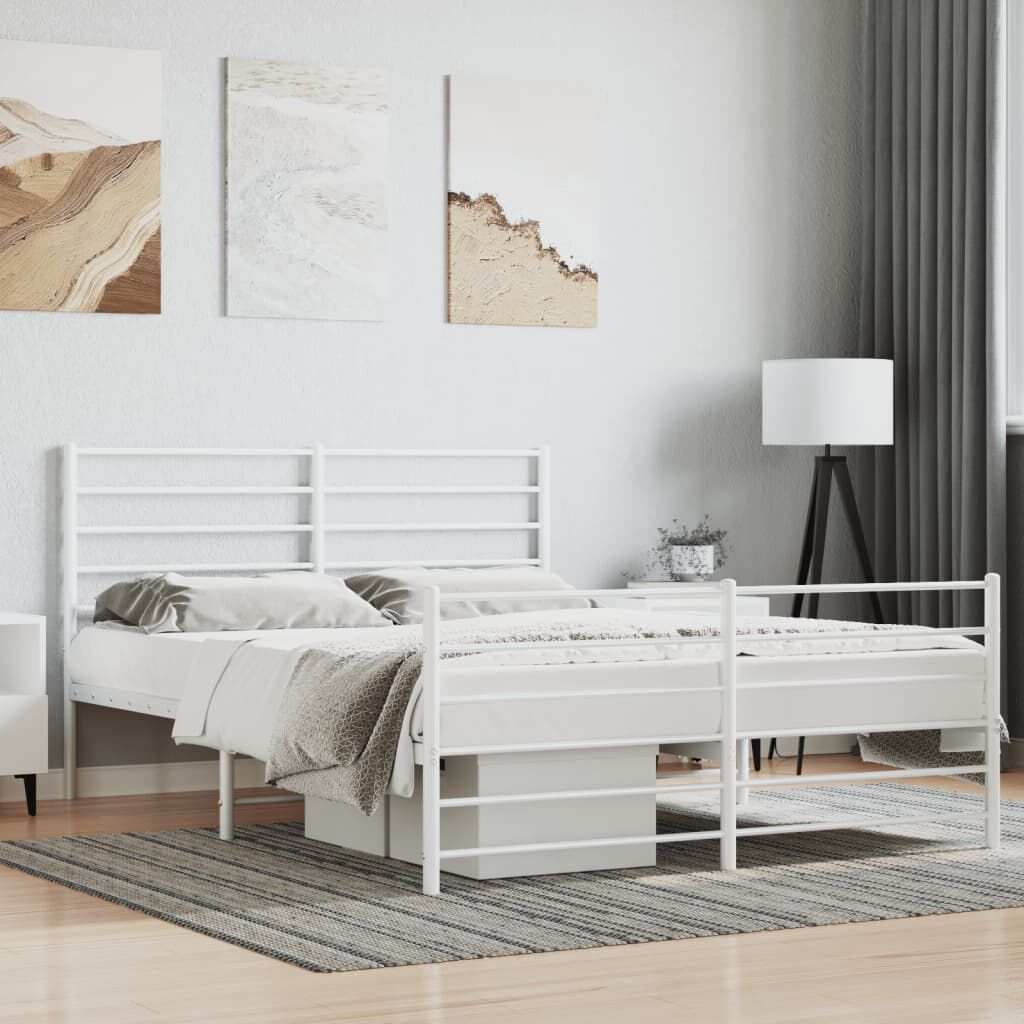 vidaXL Metal Bed Frame without Mattress with Footboard White 135x190cm