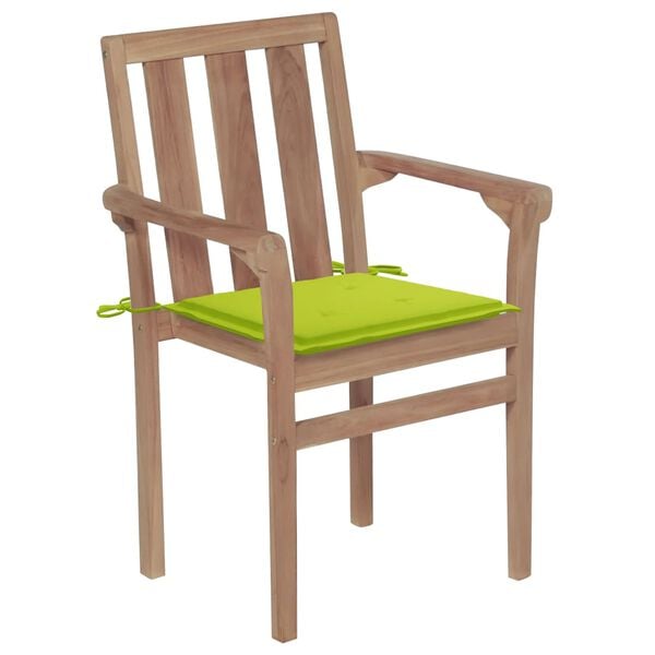 vidaXL Garden Chairs 2 pcs with Bright Green Cushions Solid Teak Wood
