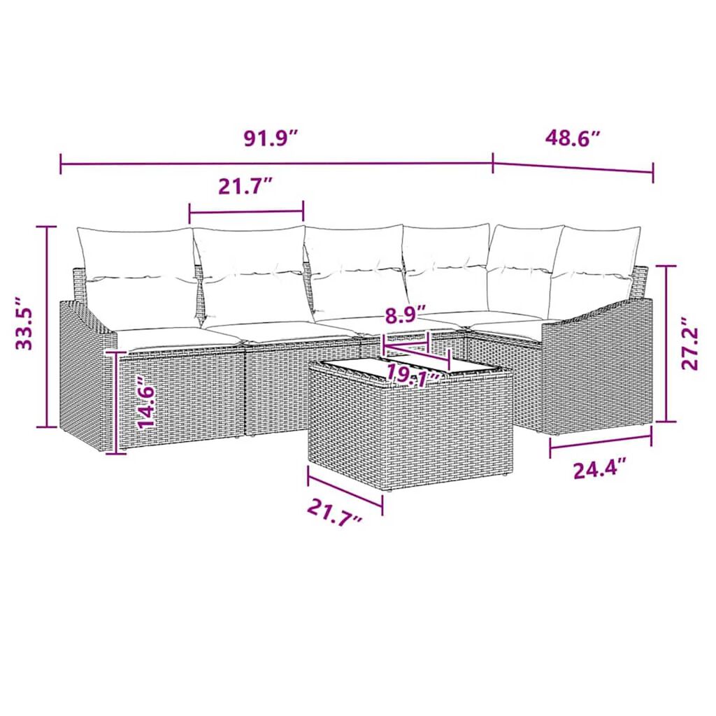 vidaXL Garden Sofa Set 6 pcs Grey Poly rattan