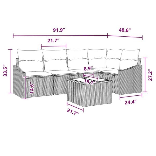 vidaXL Garden Sofa Set 6 pcs Grey Poly rattan