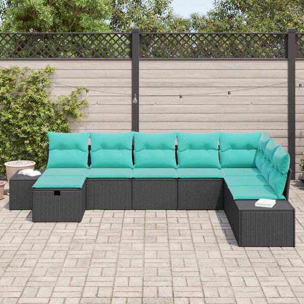 vidaXL Garden Sofa Set with Pillow 8 pcs Black Poly rattan