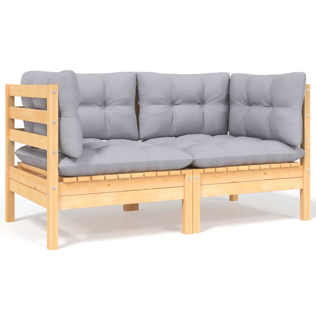 vidaXL 2-Seater Garden Sofa with Grey Cushions Solid Pinewood