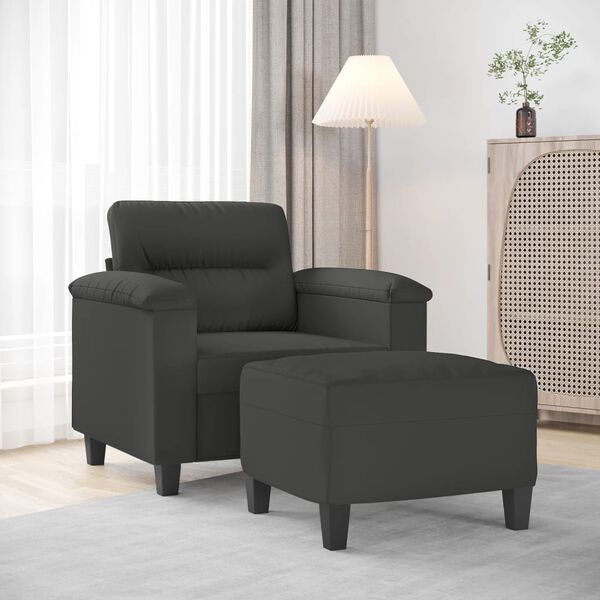 vidaXL Sofa Chair with Footstool Dark Grey 60 cm Microfibre Fabric