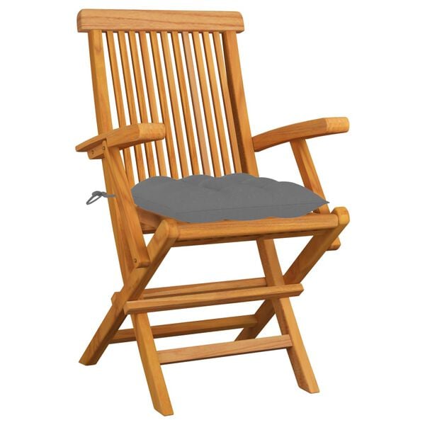 vidaXL Garden Chairs with Grey Cushions 3 pcs Solid Teak Wood
