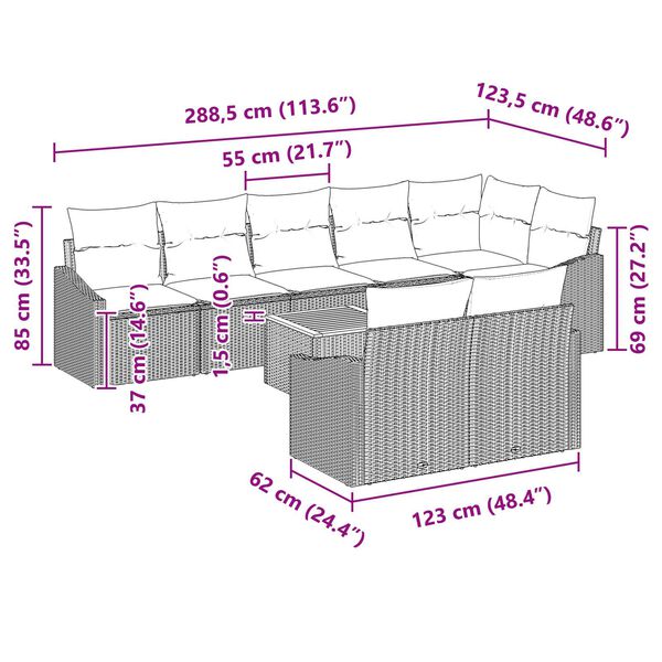 vidaXL Garden Sofa Set 9 pcs Black, turquoise