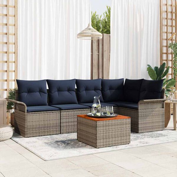vidaXL Garden Sofa Set with Cushion 6 pcs Grey Poly Rattan