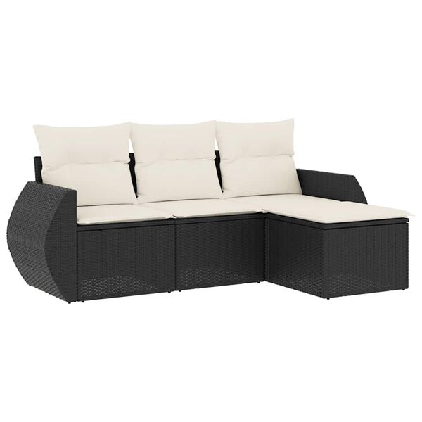 vidaXL 4 Piece Garden Sofa Set with Cushions Black Poly Rattan