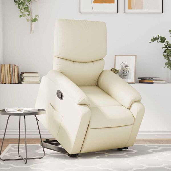 vidaXL Stand up Massage Recliner Chair Cream Faux Leather