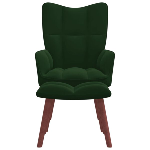 vidaXL Relaxing Chair with a Stool Dark Green Velvet