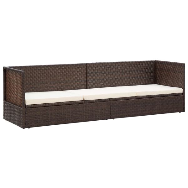vidaXL Garden Bed with Cushion & Pillows Poly Rattan Brown