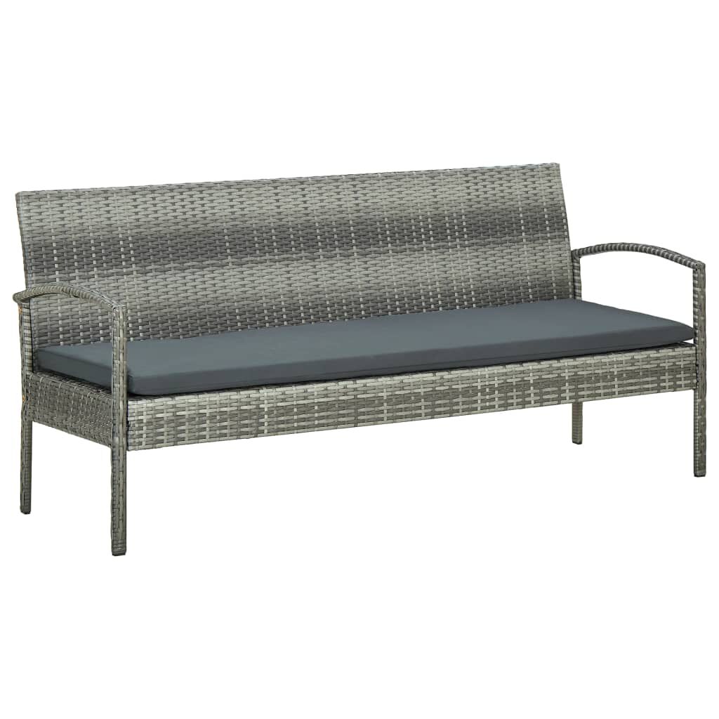 vidaXL 3-Seater Garden Sofa with Cushions Grey Poly Rattan