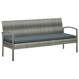 vidaXL 3-Seater Garden Sofa with Cushions Grey Poly Rattan
