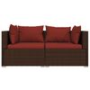 vidaXL 2-Seater Sofa with Cushions Brown Poly Rattan