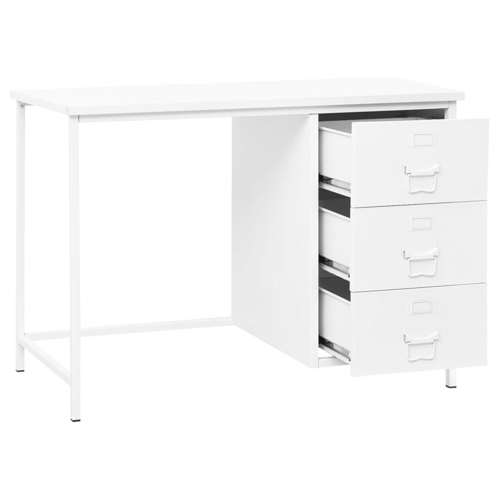vidaXL Industrial Desk with Drawers White 105x52x75 cm Steel