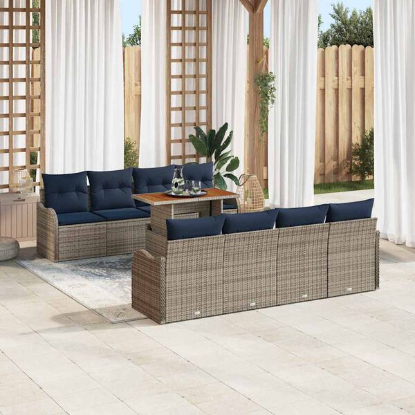 vidaXL Garden Sofa Set with Cushion Manual 7 pcs Grey and navy blue
