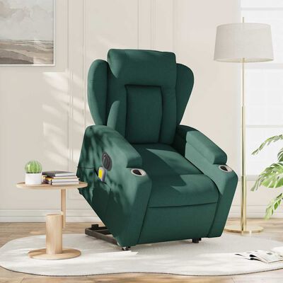vidaXL Electric Stand up Massage Recliner Chair Dark Green Fabric