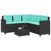 vidaXL Garden Sofa with Table and Cushions L-Shaped Black Poly Rattan