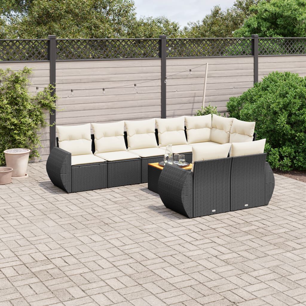 vidaXL 9 Piece Garden Sofa Set with Cushions Black Poly Rattan