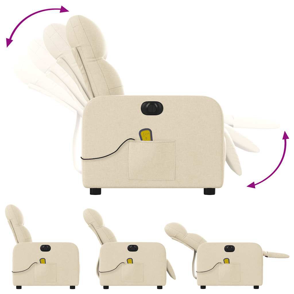 vidaXL Electric Massage Recliner Chair Cream Fabric