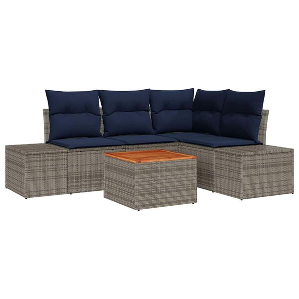 vidaXL Garden Sofa Set with Cushion 5 pcs Grey Poly Rattan