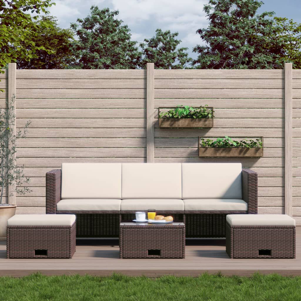 vidaXL 4 Piece Garden Lounge Set with Cushions Poly Rattan Brown