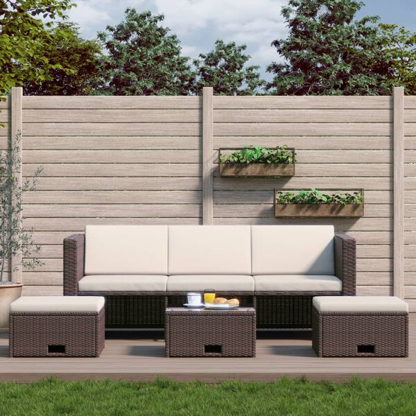 vidaXL 4 Piece Garden Lounge Set with Cushions Poly Rattan Brown