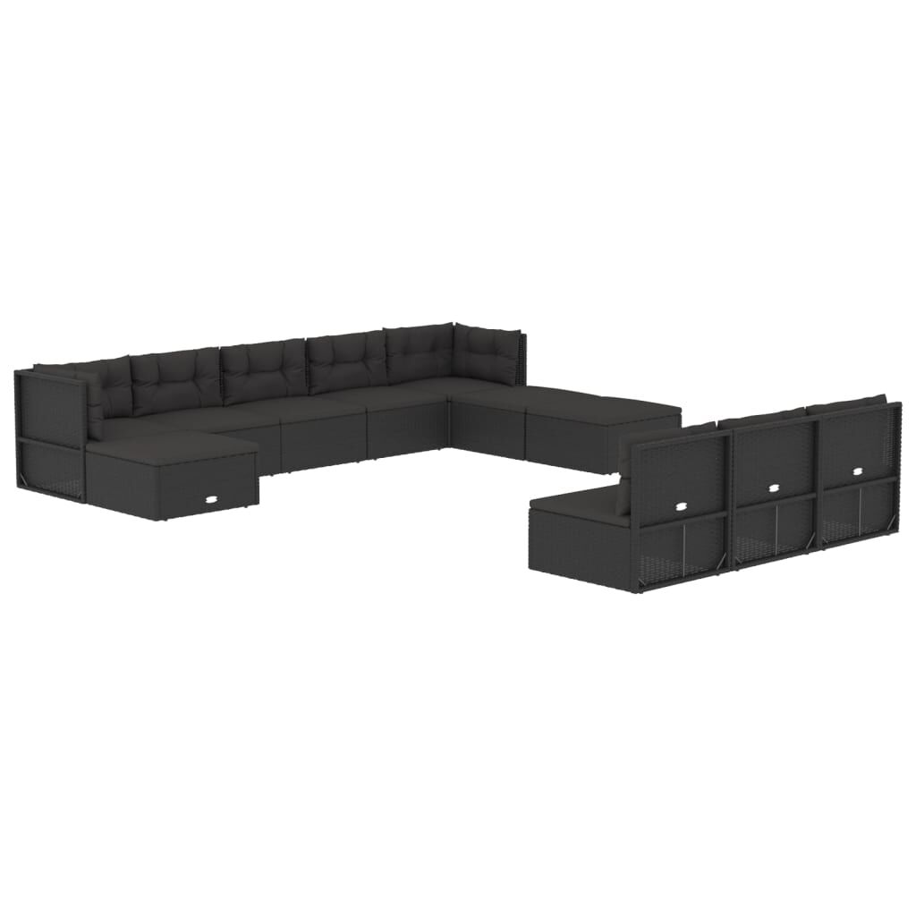 vidaXL 11 Piece Outdoor Sofa Set with Cushions Black Poly Rattan