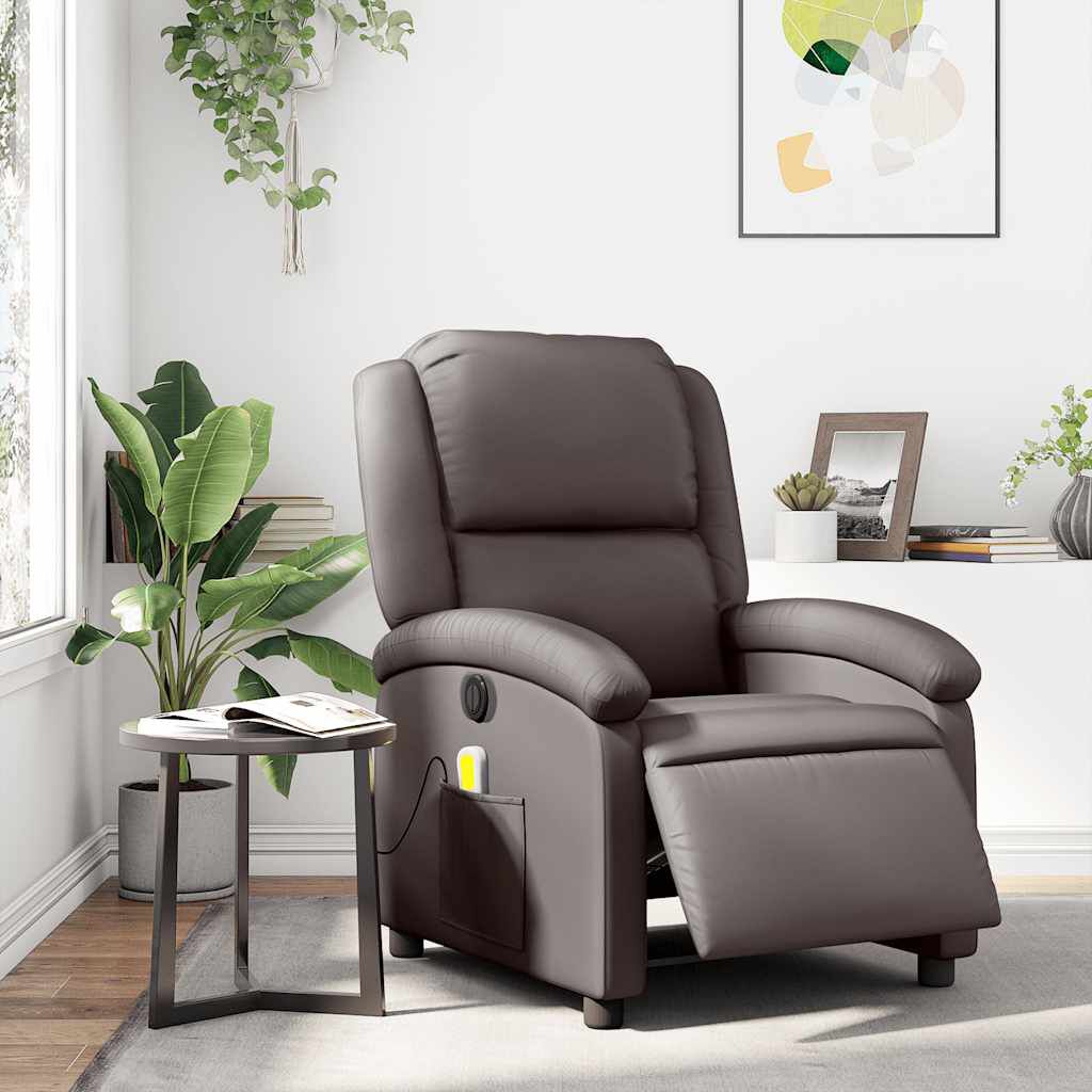 vidaXL Electric Massage Recliner Chair Dark Brown Real Leather