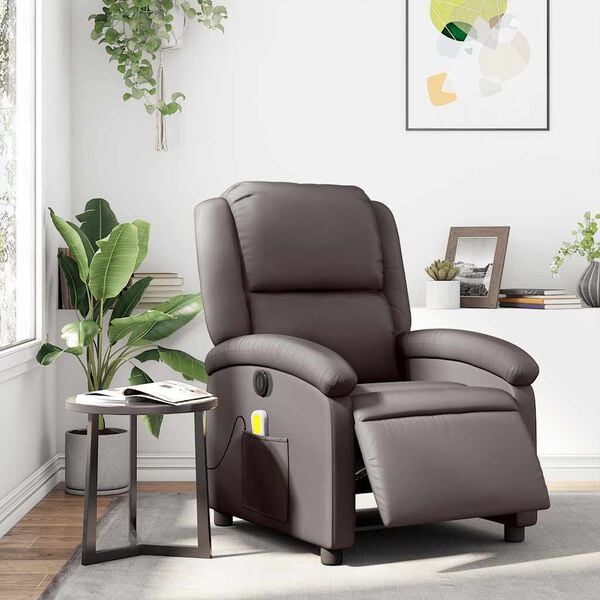 vidaXL Electric Massage Recliner Chair Dark Brown Real Leather