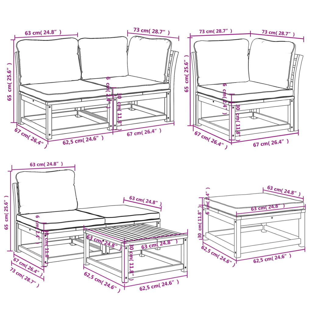 vidaXL 7 Piece Garden Lounge Set with Cushions Solid Wood Acacia
