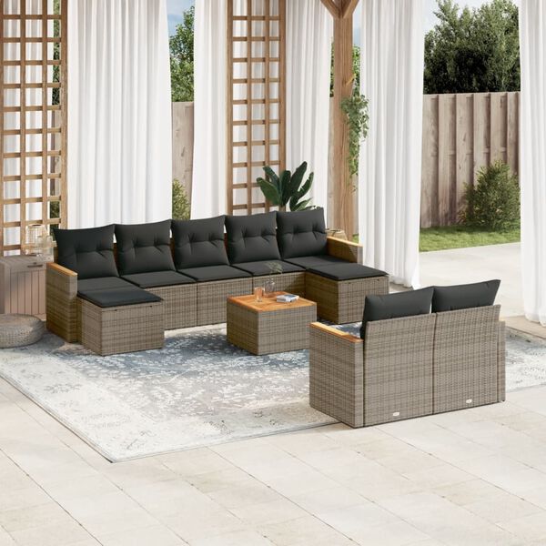 vidaXL 10 Piece Garden Sofa Set with Cushions Grey Poly Rattan