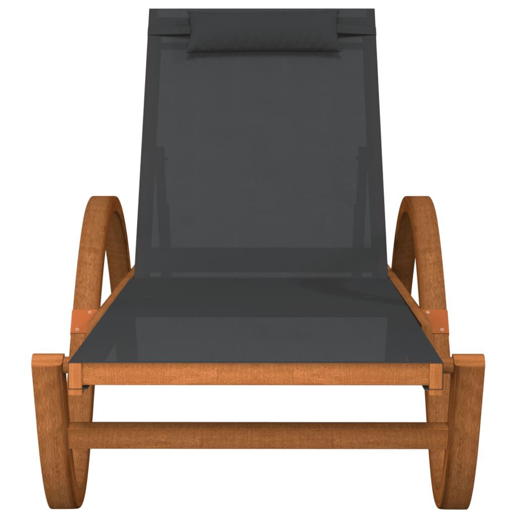 vidaXL Sun Lounger with Pillow Grey Textilene and Solid Wood Poplar