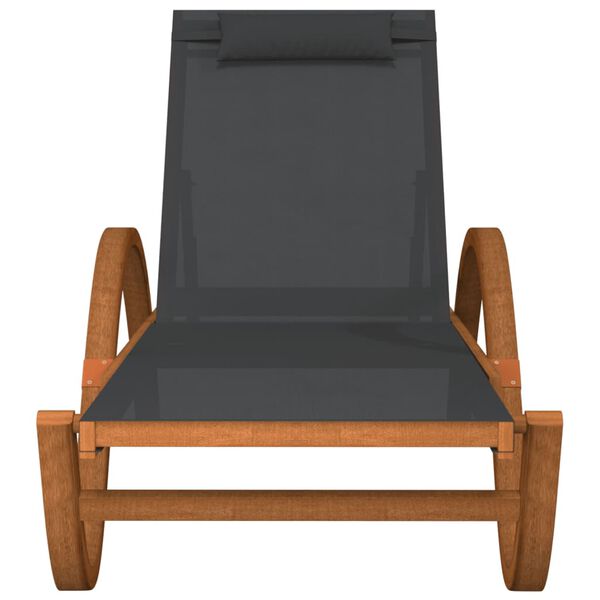 vidaXL Sun Lounger with Pillow Grey Textilene and Solid Wood Poplar