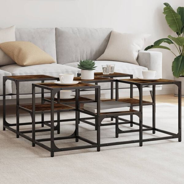 vidaXL Coffee Table Smoked Oak 91x91x40 cm Engineered Wood
