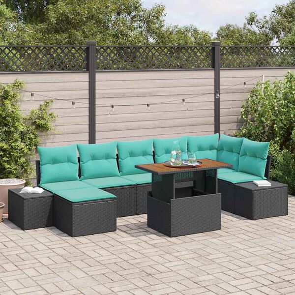 vidaXL Garden Sofa Set with Storage 8 pcs Black Poly rattan