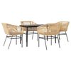 vidaXL 5 Piece Garden Dining Set with Cushions Brown Poly Rattan Glass
