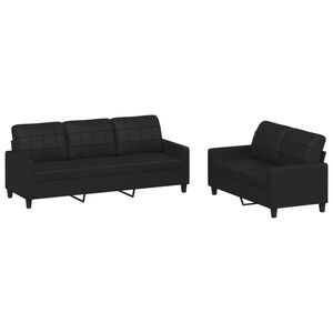 vidaXL 2 Piece Sofa Set with Cushions Black Faux Leather