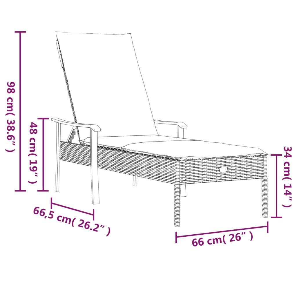 vidaXL Sun Loungers 2 pcs with Table and Cushions Grey Poly Rattan