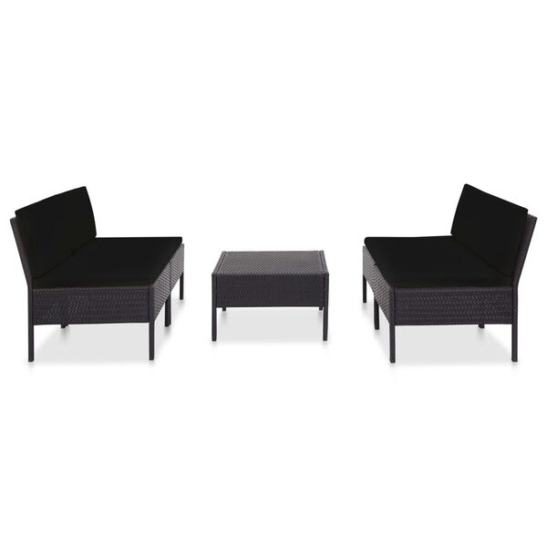 vidaXL 5 Piece Garden Sofa Set with Cushions Poly Rattan Black