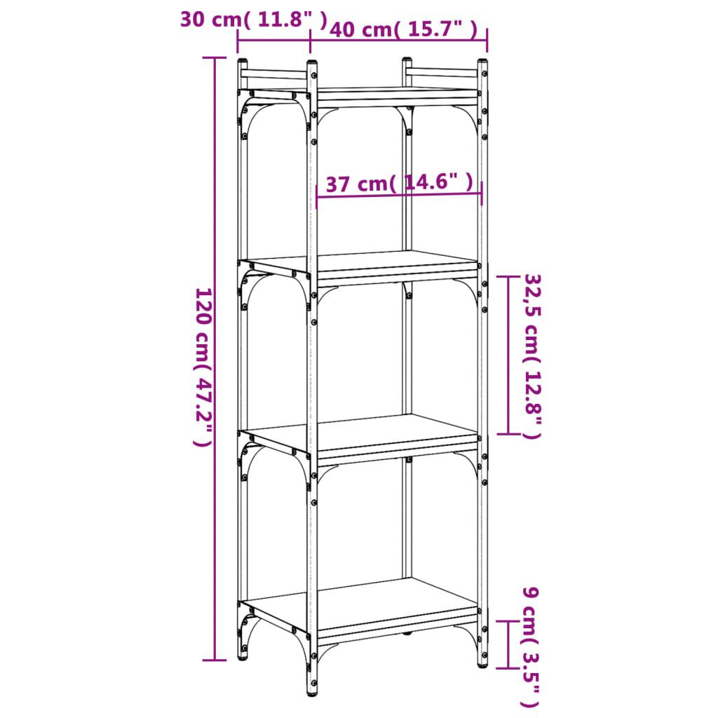vidaXL Bookcase 4-Tier Black 40x30x120 cm Engineered Wood
