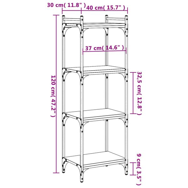 vidaXL Bookcase 4-Tier Black 40x30x120 cm Engineered Wood
