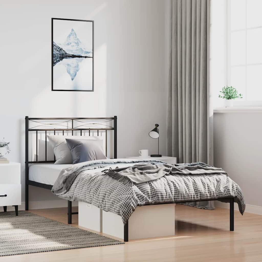 vidaXL Metal Bed Frame without Mattress with Headboard Black 100x190cm