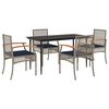 vidaXL 5 Piece Garden Dining Set with Cushions Grey Poly Rattan
