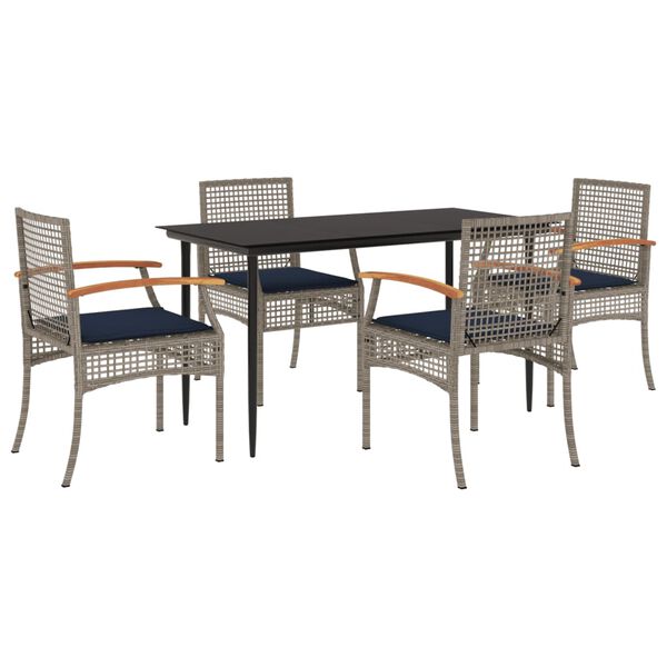 vidaXL 5 Piece Garden Dining Set with Cushions Grey Poly Rattan