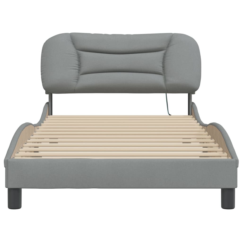 vidaXL Bed Frame with LED without Mattress Light Grey 100x203 cm Fabric