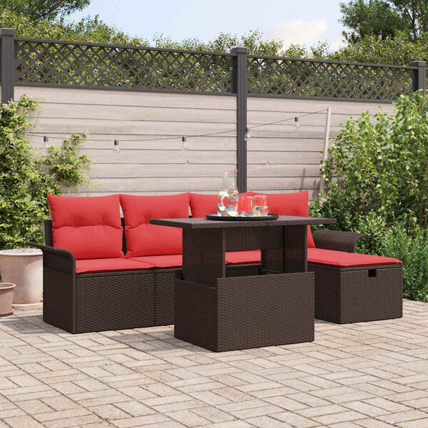 vidaXL Garden Sofa Set with Cushion 6 pcs Brown Poly rattan