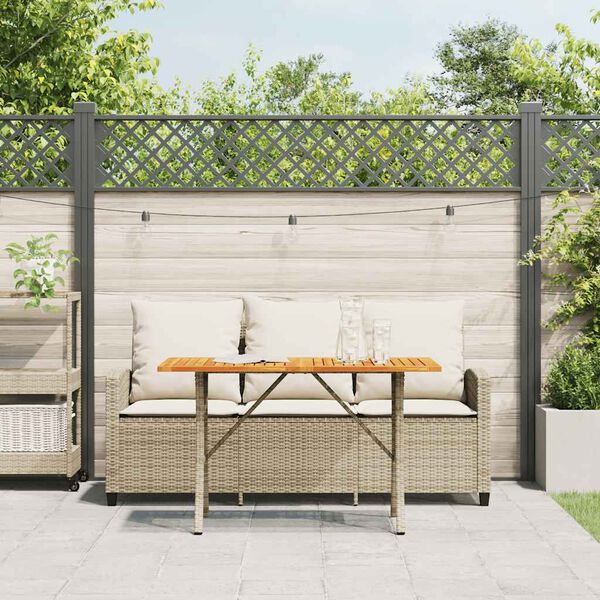 vidaXL Garden Sofa 3-Seater with Cushions&Table Beige Poly Rattan