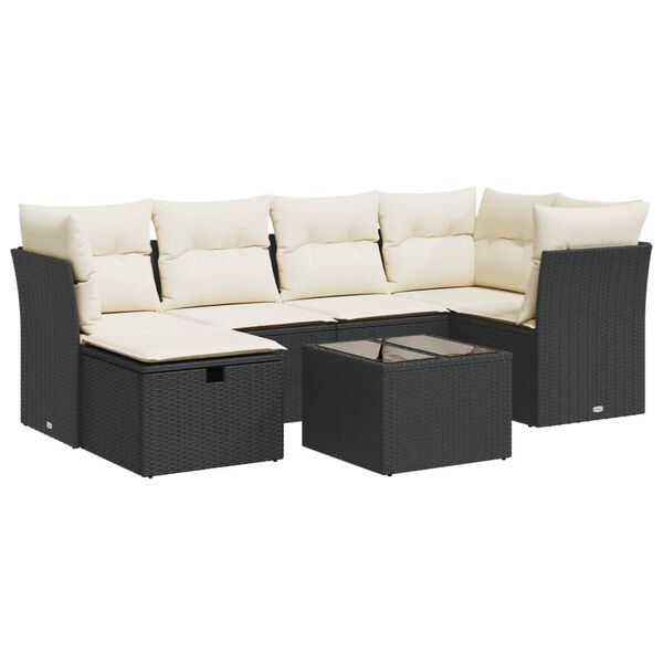 vidaXL 6 Piece Garden Sofa Set with Cushions Black Poly Rattan