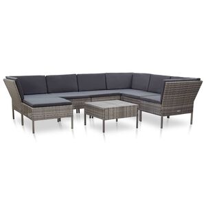 vidaXL 8 Piece Garden Lounge Set with Cushions Poly Rattan Grey